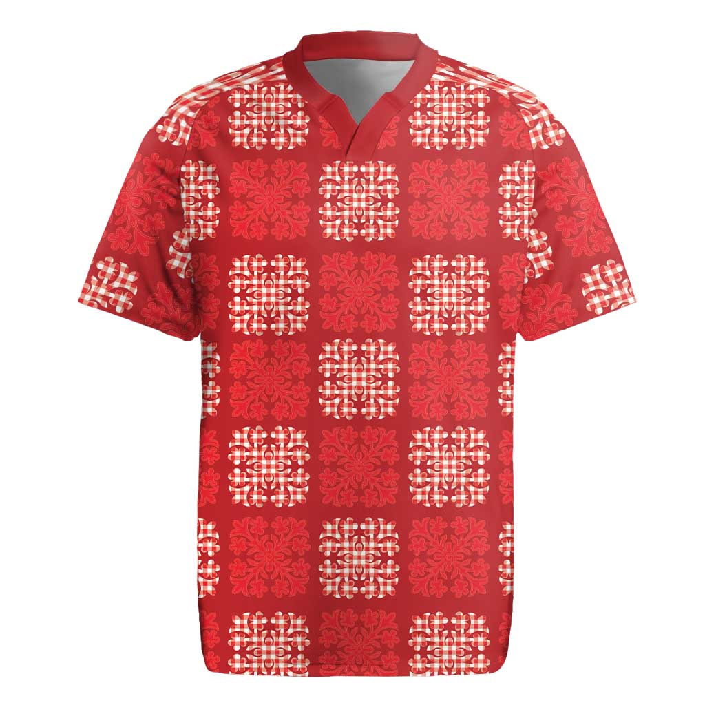 Red Palaka Quilt Hawaii Rugby Jersey Traditional Hawaii-plaid Pattern - Polynesian Pride