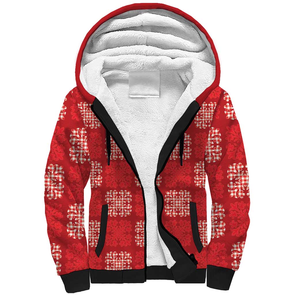 Red Palaka Quilt Hawaii Sherpa Hoodie Traditional Hawaii-plaid Pattern - Polynesian Pride