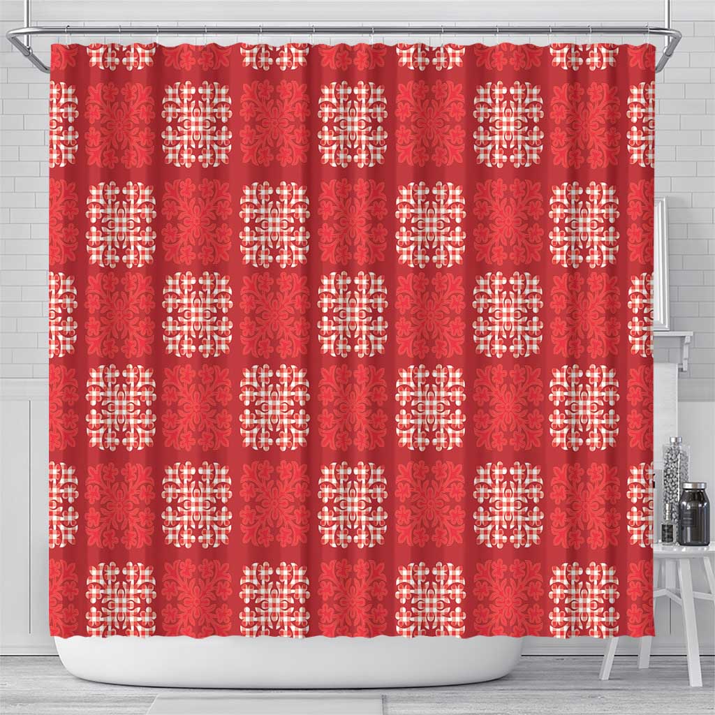 Red Palaka Quilt Hawaii Shower Curtain Traditional Hawaii-plaid Pattern - Polynesian Pride