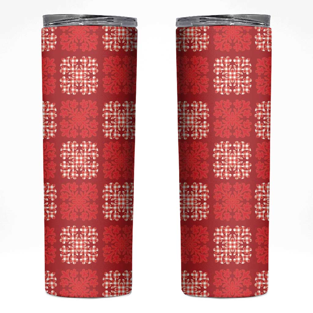 Red Palaka Quilt Hawaii Skinny Tumbler Traditional Hawaii-plaid Pattern - Polynesian Pride