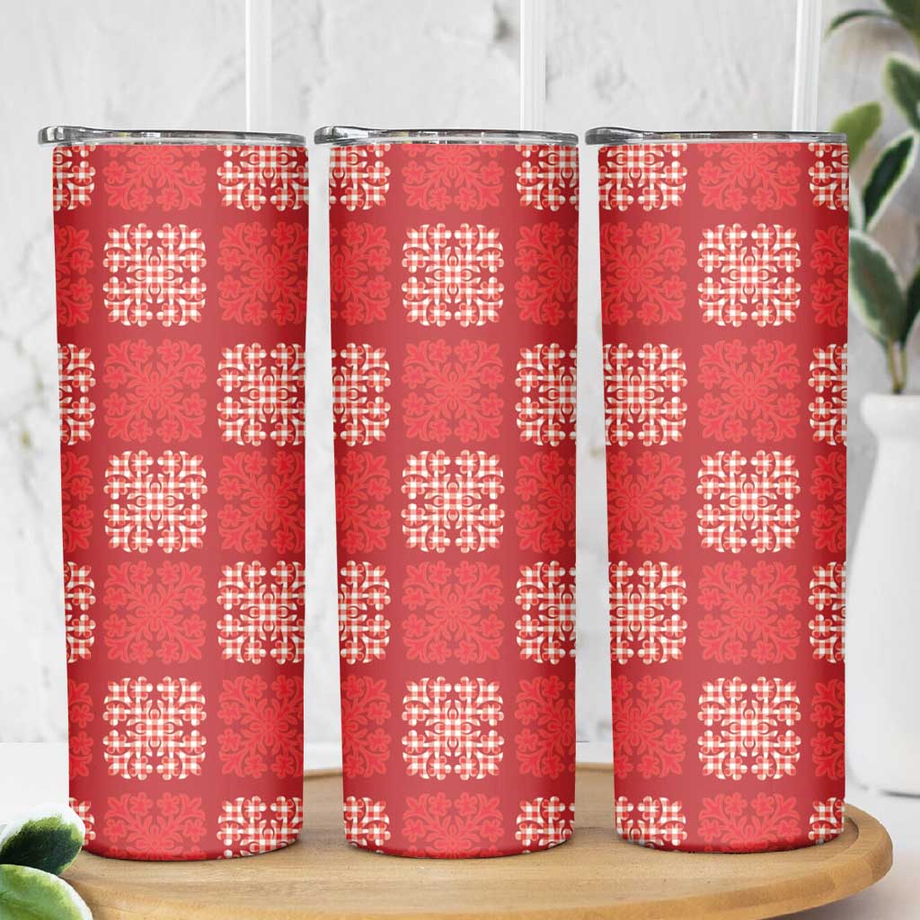 Red Palaka Quilt Hawaii Skinny Tumbler Traditional Hawaii-plaid Pattern - Polynesian Pride