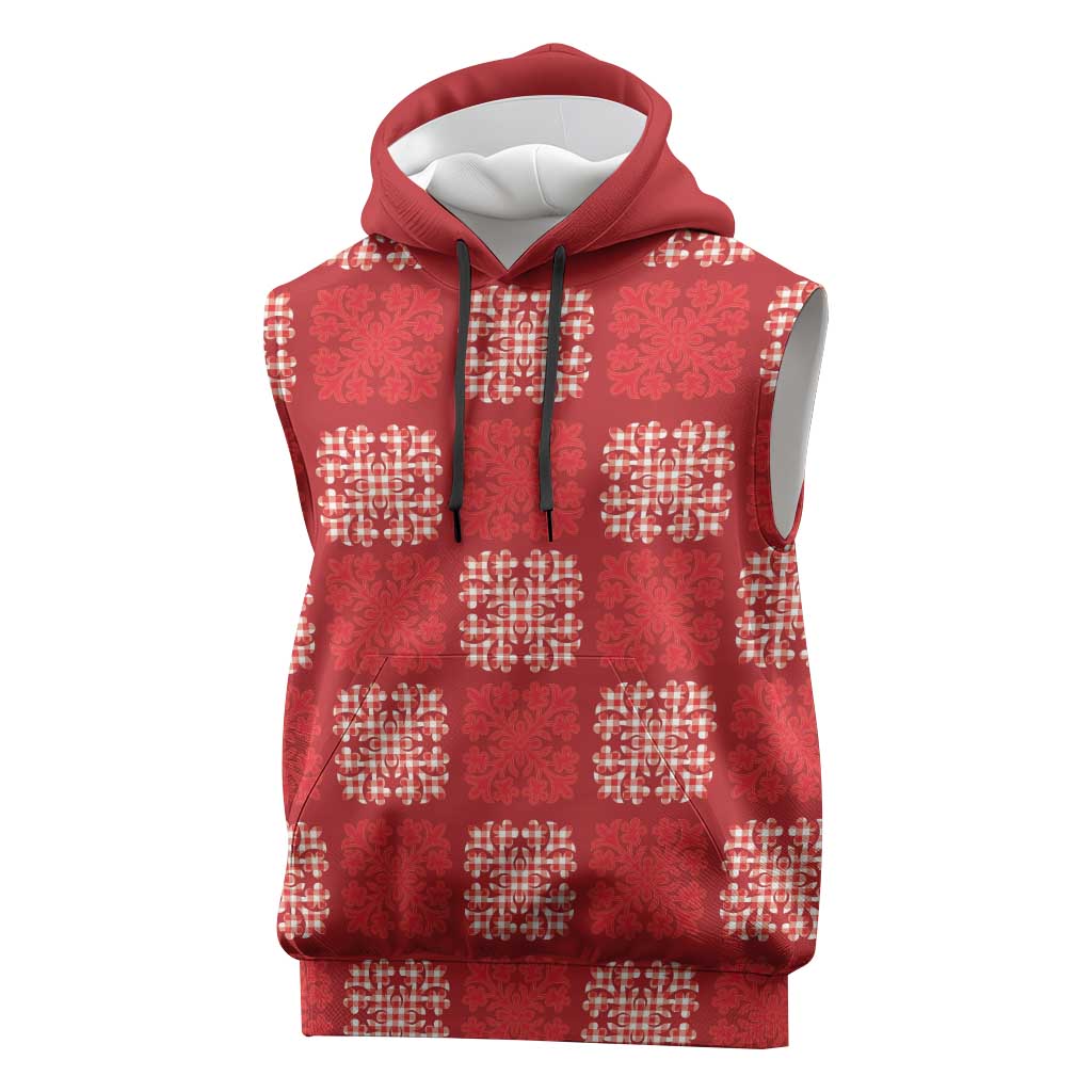 Red Palaka Quilt Hawaii Sleeveless Hoodie Traditional Hawaii-plaid Pattern - Polynesian Pride