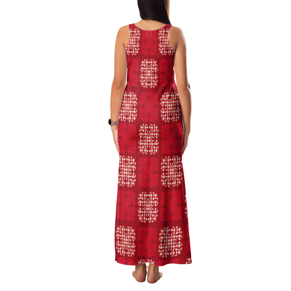 Red Palaka Quilt Hawaii Tank Maxi Dress Traditional Hawaii-plaid Pattern - Polynesian Pride