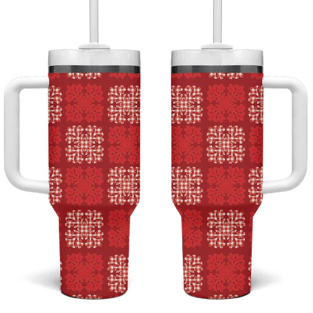 Red Palaka Quilt Hawaii Tumbler With Handle Traditional Hawaii-plaid Pattern - Polynesian Pride