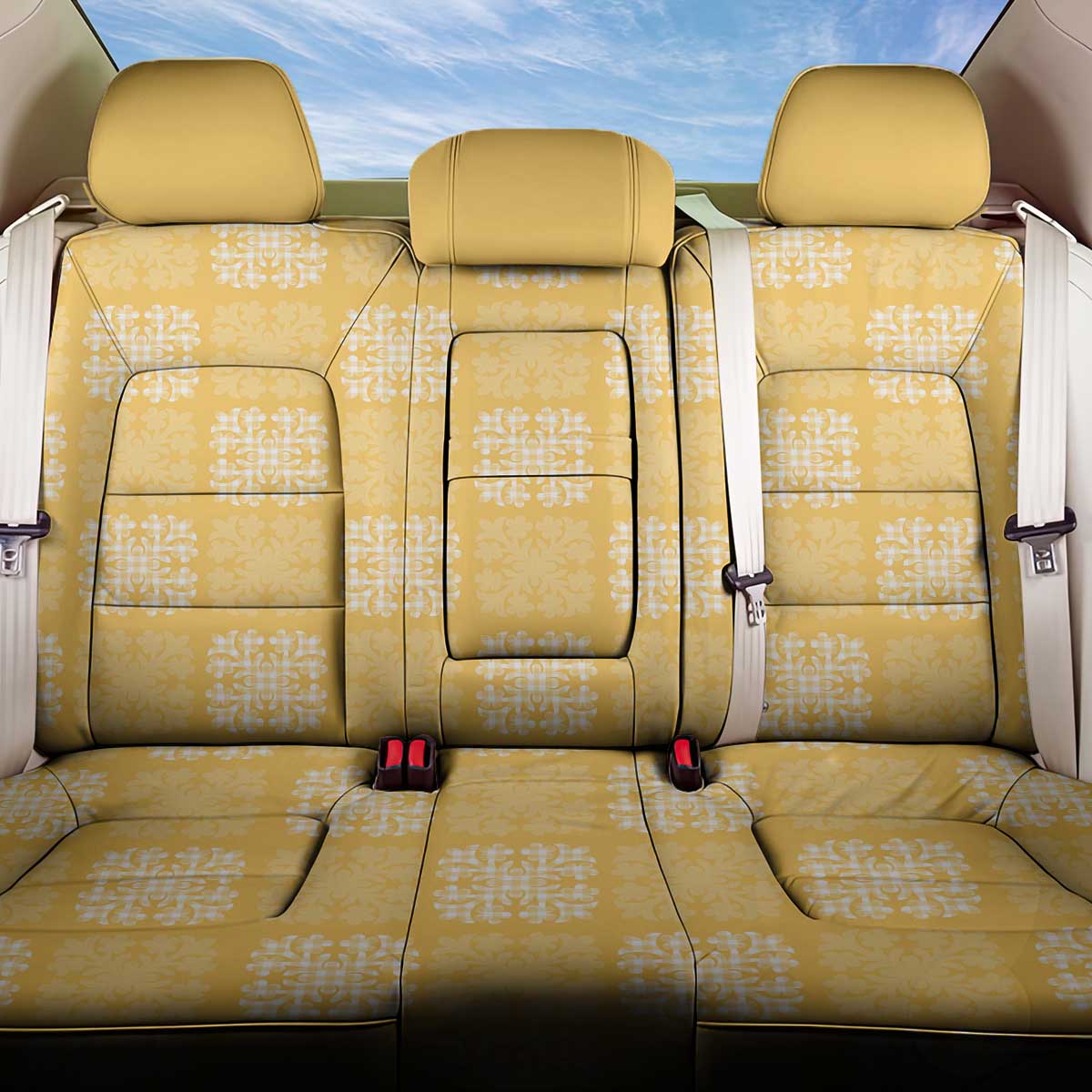 Yellow Palaka Quilt Hawaii Back Car Seat Cover Traditional Hawaii-plaid Pattern - Polynesian Pride
