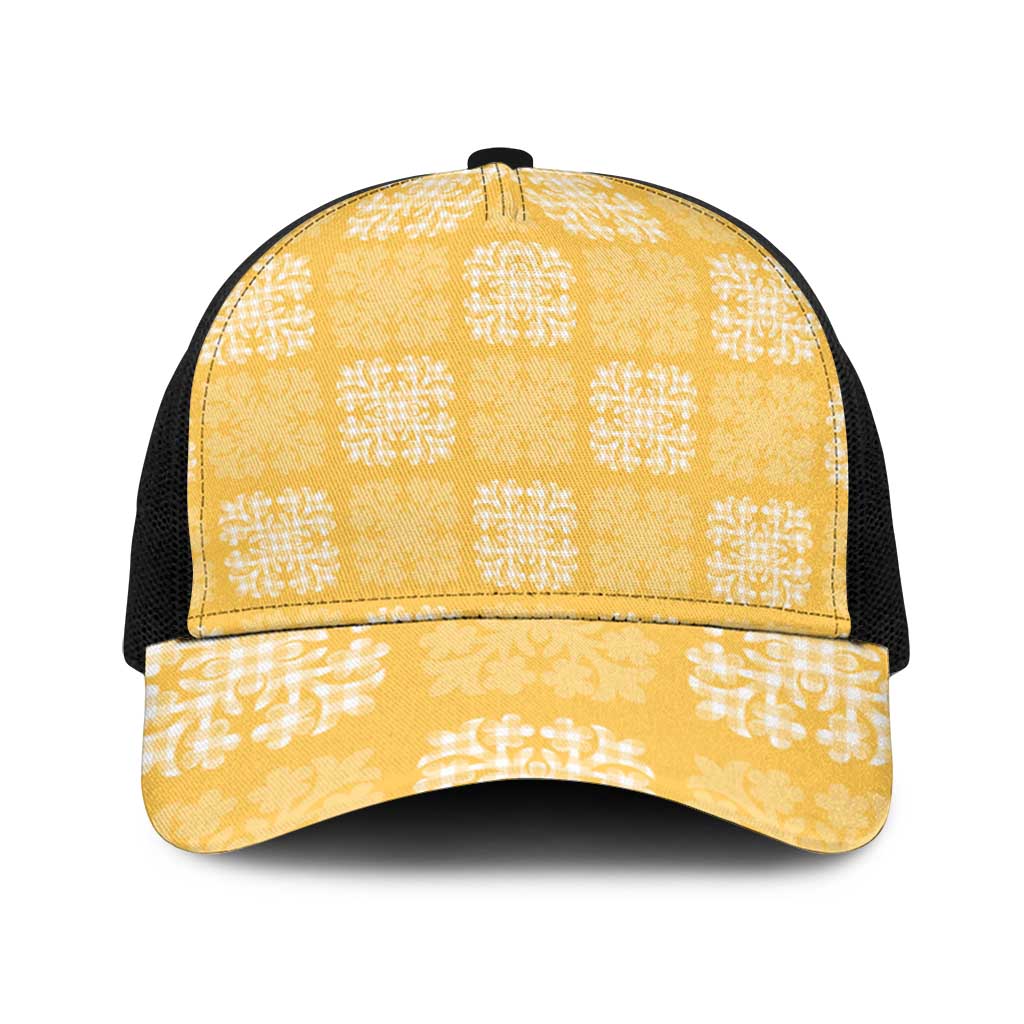 Yellow Palaka Quilt Hawaii Baseball Net Cap Traditional Hawaii-plaid Pattern - Polynesian Pride