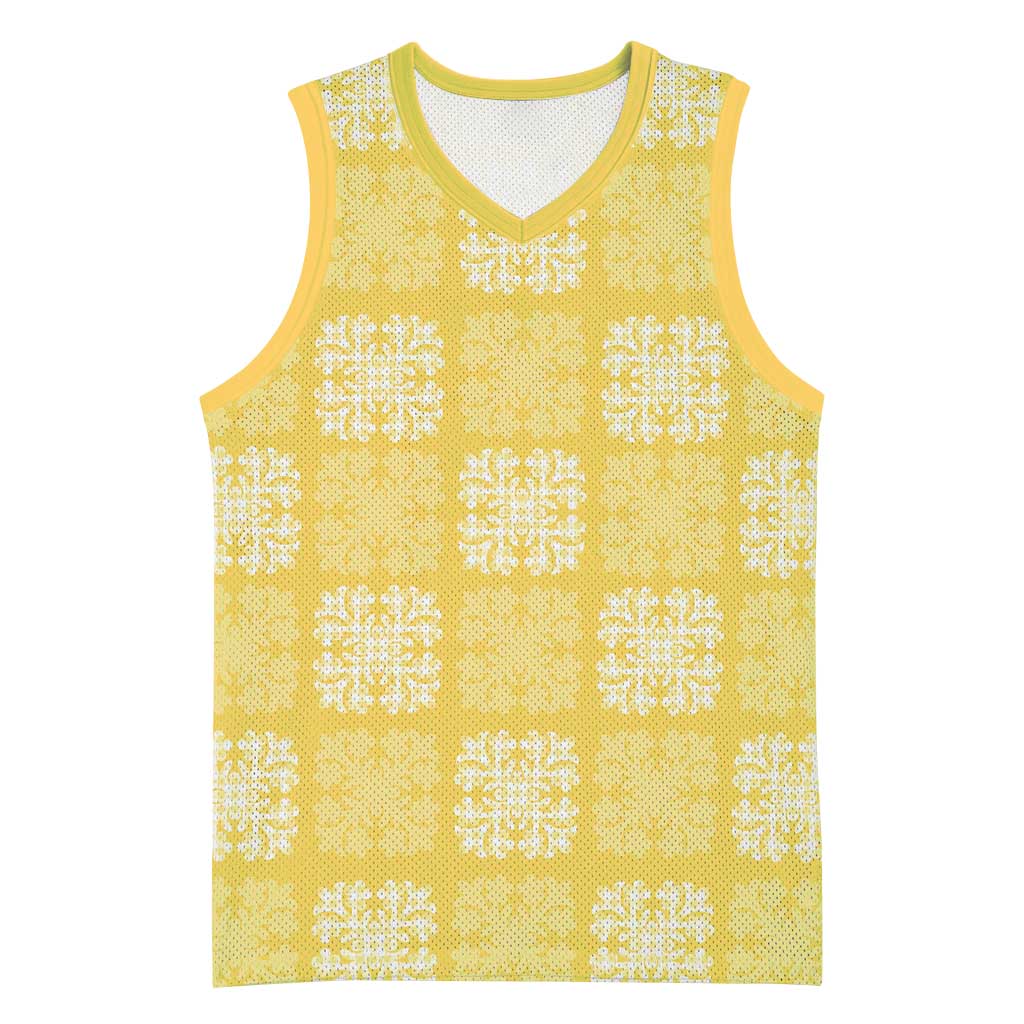 Yellow Palaka Quilt Hawaii Basketball Jersey Traditional Hawaii-plaid Pattern - Polynesian Pride