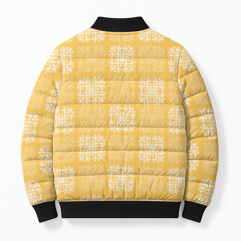 Yellow Palaka Quilt Hawaii Bomber Puffer Jacket Traditional Hawaii-plaid Pattern - Polynesian Pride