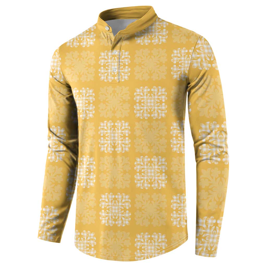 Yellow Palaka Quilt Hawaii Button Sweatshirt Traditional Hawaii-plaid Pattern - Polynesian Pride