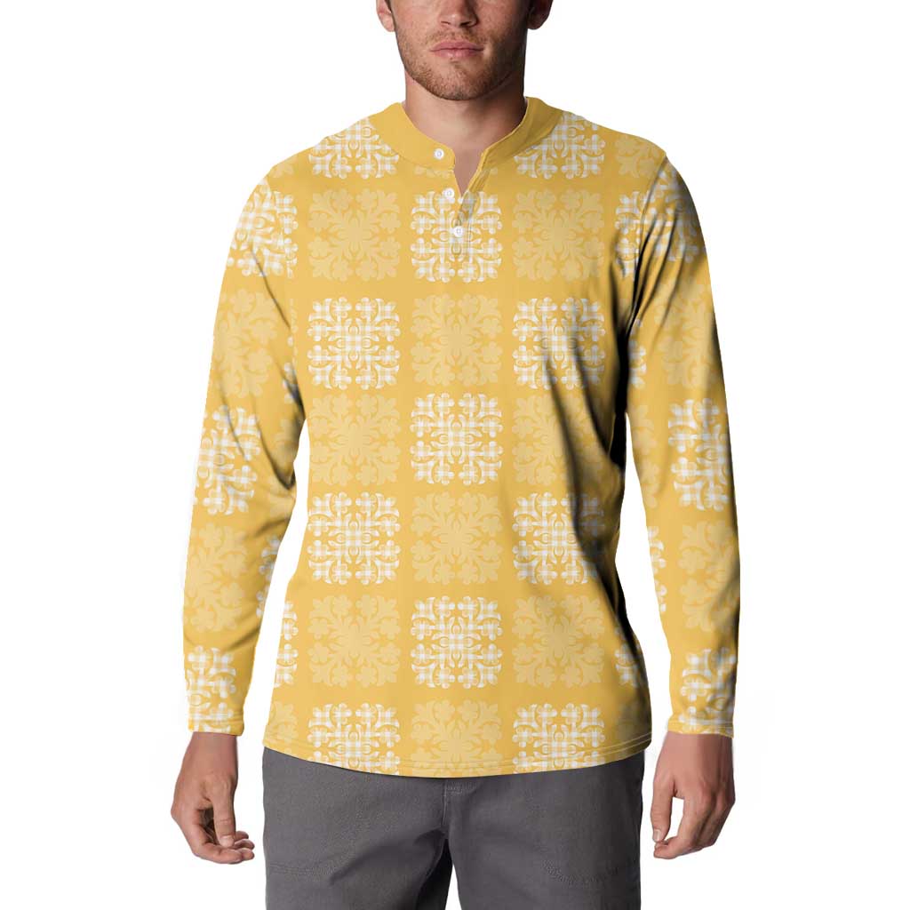 Yellow Palaka Quilt Hawaii Button Sweatshirt Traditional Hawaii-plaid Pattern - Polynesian Pride