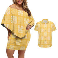Yellow Palaka Quilt Hawaii Couples Matching Off Shoulder Short Dress and Hawaiian Shirt Traditional Hawaii-plaid Pattern - Polynesian Pride