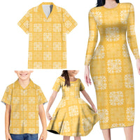 Yellow Palaka Quilt Hawaii Family Matching Long Sleeve Bodycon Dress and Hawaiian Shirt Traditional Hawaii-plaid Pattern - Polynesian Pride
