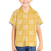 Yellow Palaka Quilt Hawaii Family Matching Off The Shoulder Long Sleeve Dress and Hawaiian Shirt Traditional Hawaii-plaid Pattern - Polynesian Pride