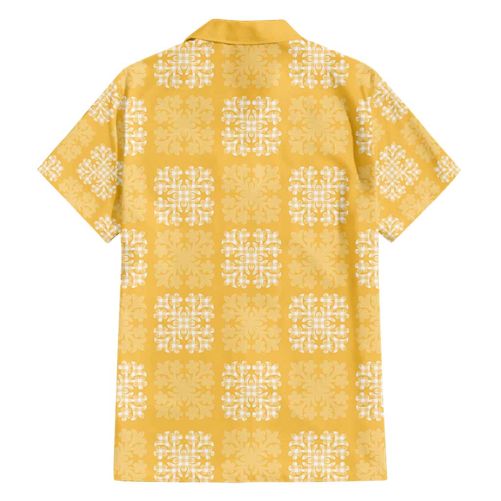 Yellow Palaka Quilt Hawaii Family Matching Off Shoulder Maxi Dress and Hawaiian Shirt Traditional Hawaii-plaid Pattern - Polynesian Pride