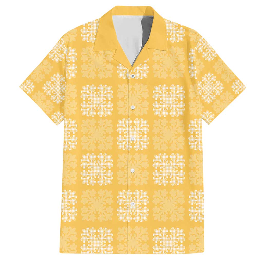Yellow Palaka Quilt Hawaii Family Matching Short Sleeve Bodycon Dress and Hawaiian Shirt Traditional Hawaii-plaid Pattern - Polynesian Pride