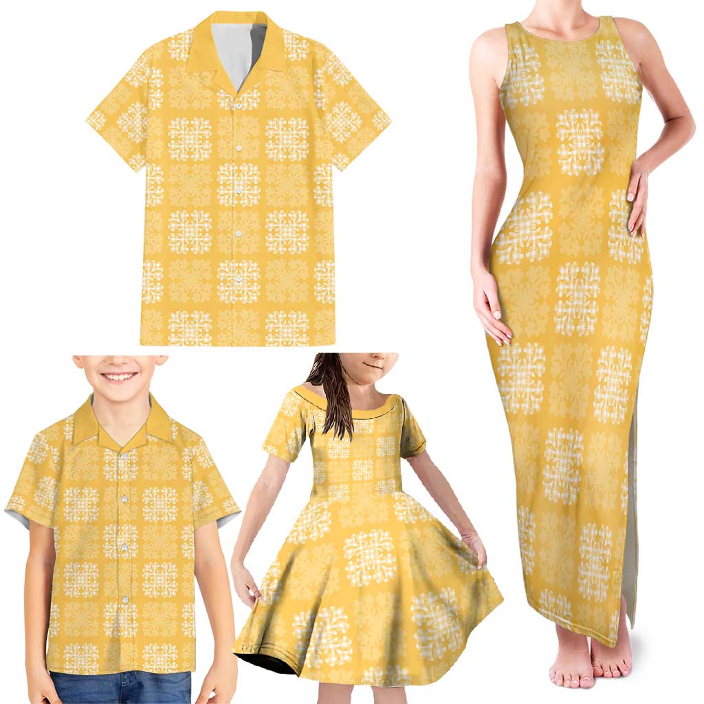 Yellow Palaka Quilt Hawaii Family Matching Tank Maxi Dress and Hawaiian Shirt Traditional Hawaii-plaid Pattern - Polynesian Pride