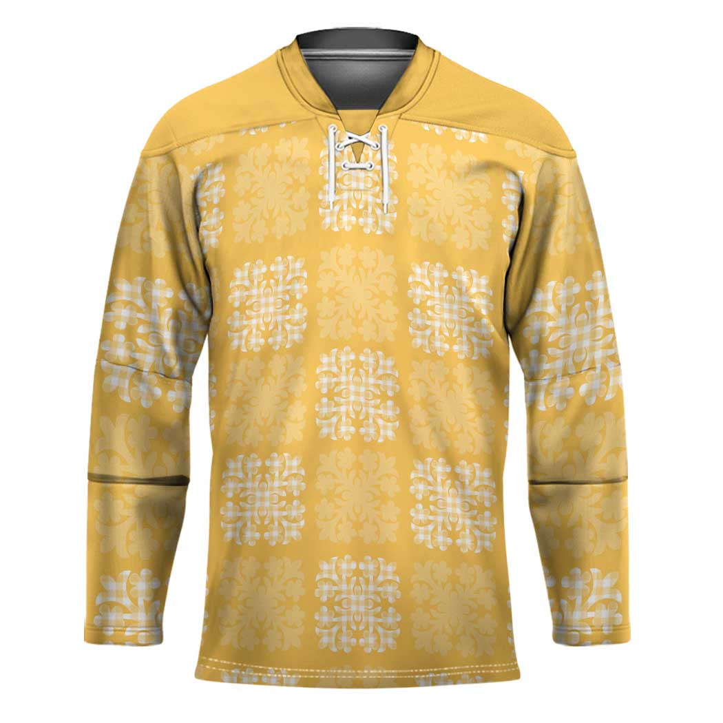Yellow Palaka Quilt Hawaii Hockey Jersey Traditional Hawaii-plaid Pattern - Polynesian Pride