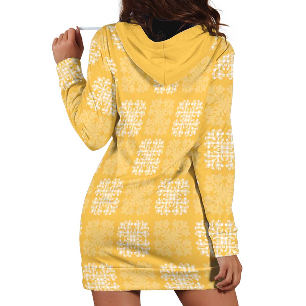 Yellow Palaka Quilt Hawaii Hoodie Dress Traditional Hawaii-plaid Pattern - Polynesian Pride