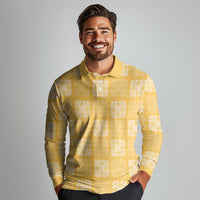 Yellow Palaka Quilt Hawaii Long Sleeve Polo Shirt Traditional Hawaii-plaid Pattern - Polynesian Pride