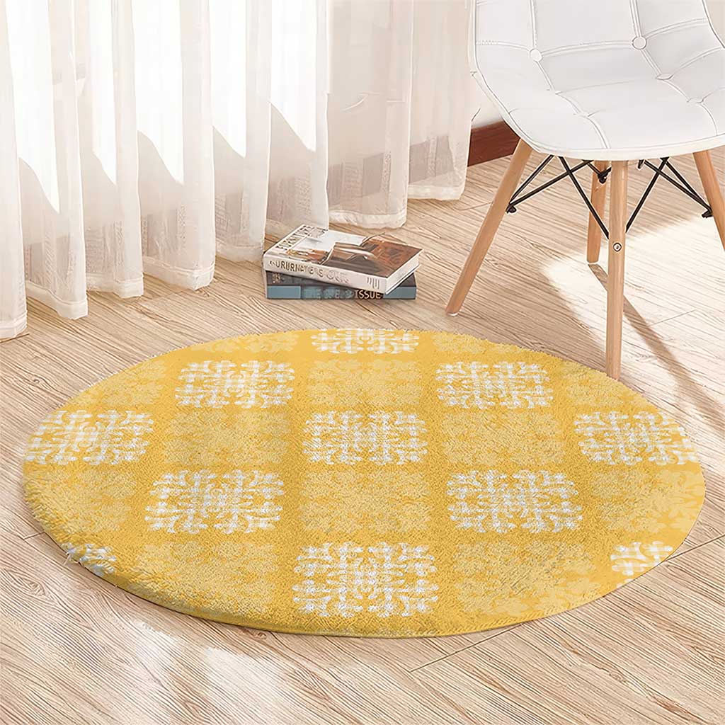 Yellow Palaka Quilt Hawaii Round Carpet Traditional Hawaii-plaid Pattern - Polynesian Pride