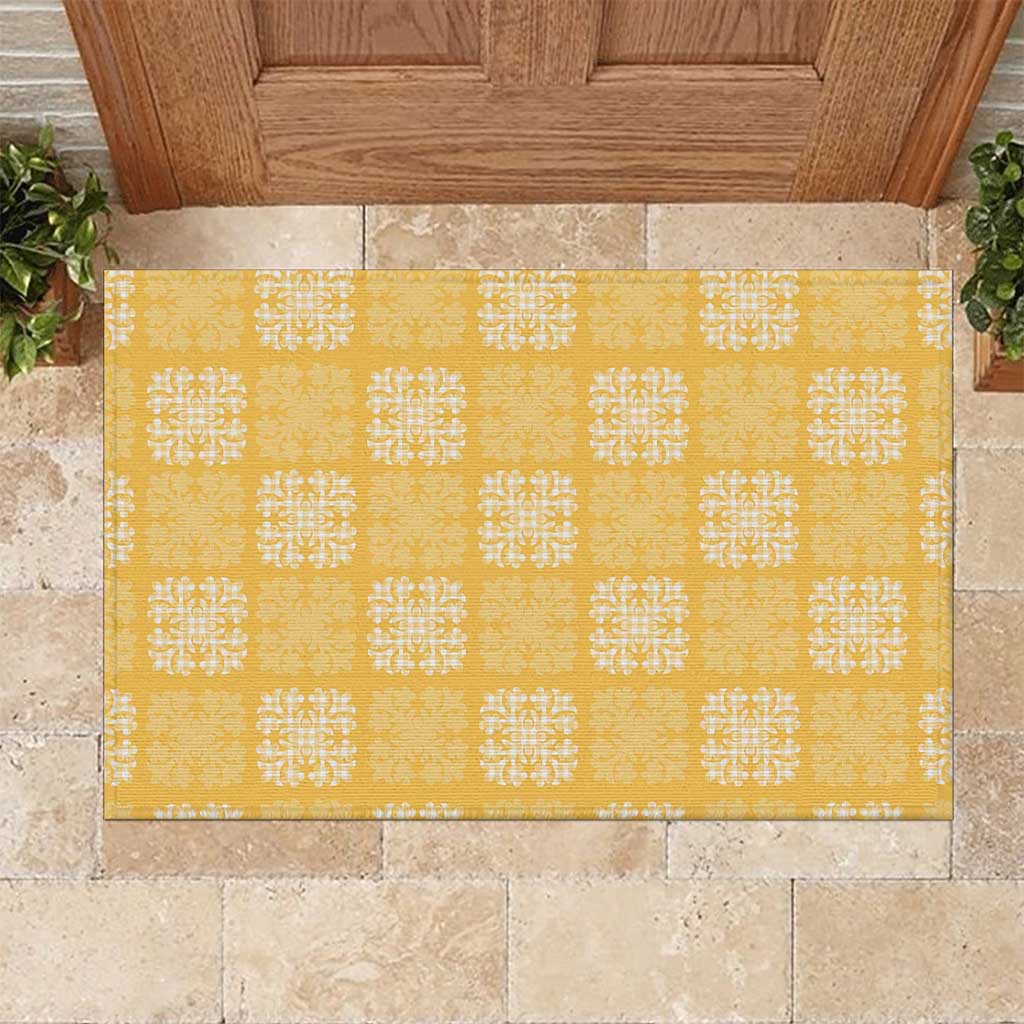 Yellow Palaka Quilt Hawaii Rubber Doormat Traditional Hawaii-plaid Pattern - Polynesian Pride