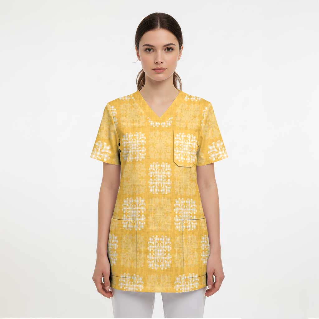 Yellow Palaka Quilt Hawaii Scrub Top Traditional Hawaii-plaid Pattern - Polynesian Pride