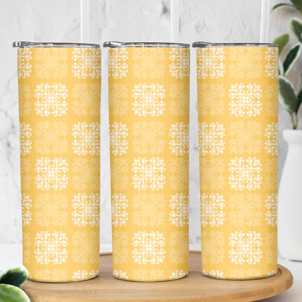 Yellow Palaka Quilt Hawaii Skinny Tumbler Traditional Hawaii-plaid Pattern - Polynesian Pride