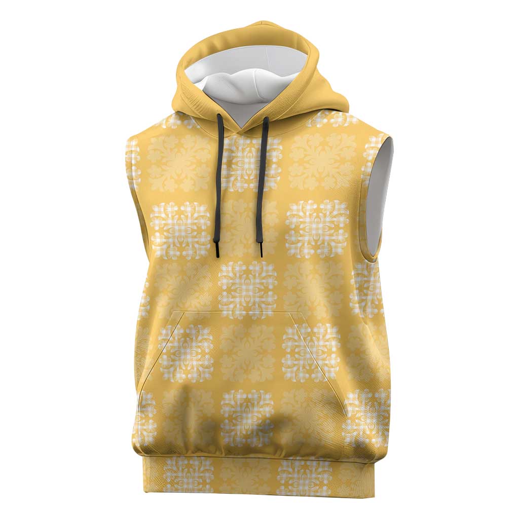 Yellow Palaka Quilt Hawaii Sleeveless Hoodie Traditional Hawaii-plaid Pattern - Polynesian Pride