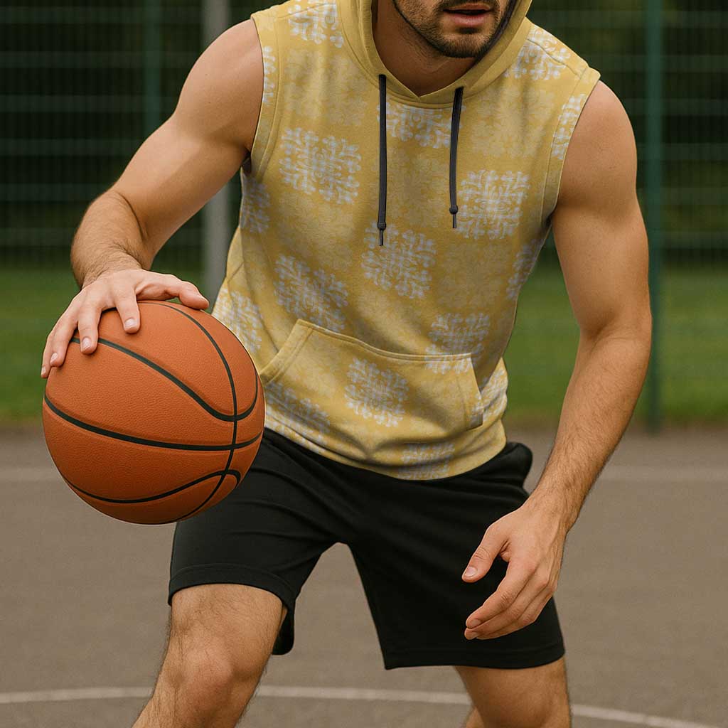 Yellow Palaka Quilt Hawaii Sleeveless Hoodie Traditional Hawaii-plaid Pattern - Polynesian Pride