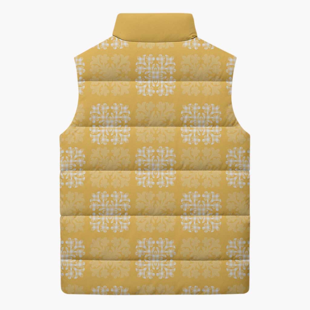 Yellow Palaka Quilt Hawaii Sleeveless Puffer Jacket Traditional Hawaii-plaid Pattern - Polynesian Pride