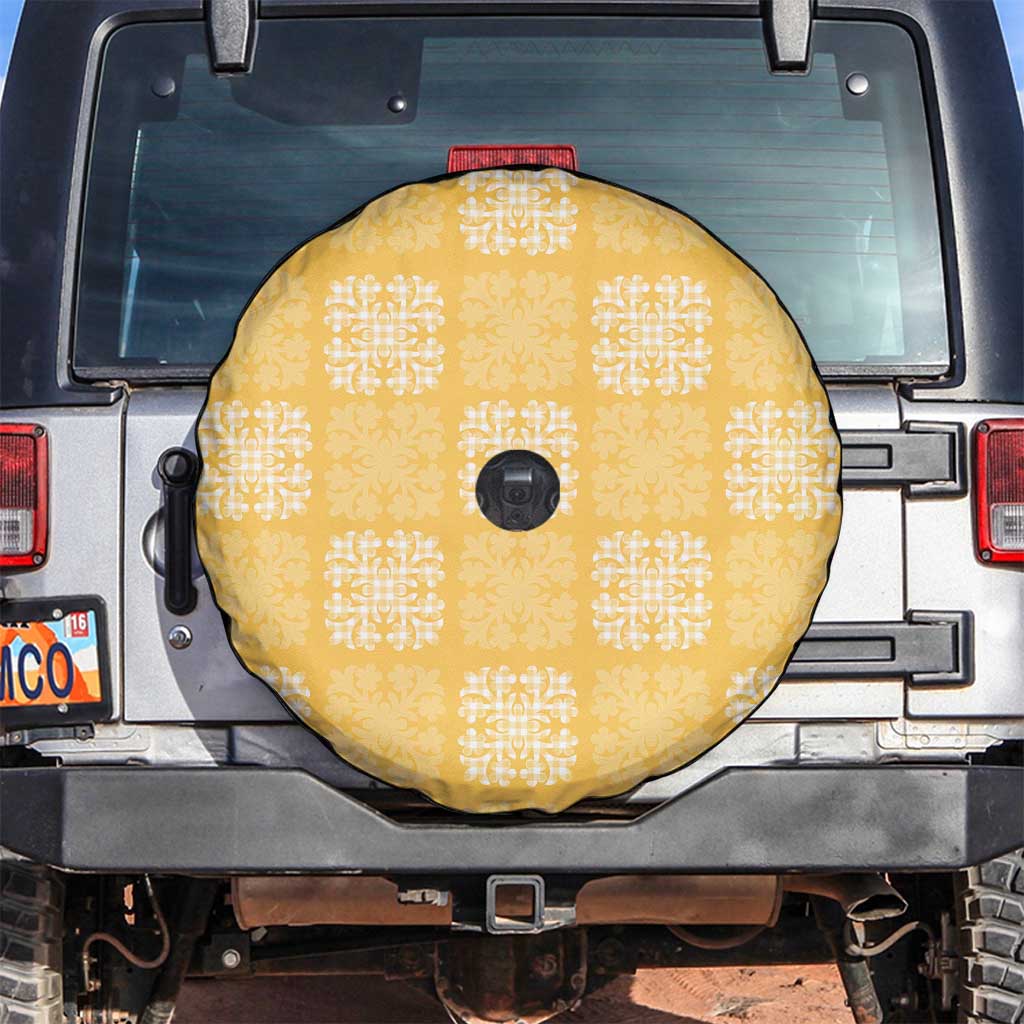 Yellow Palaka Quilt Hawaii Spare Tire Cover Traditional Hawaii-plaid Pattern - Polynesian Pride