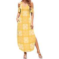 Yellow Palaka Quilt Hawaii Summer Maxi Dress Traditional Hawaii-plaid Pattern - Polynesian Pride
