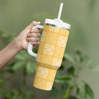 Yellow Palaka Quilt Hawaii Tumbler With Handle Traditional Hawaii-plaid Pattern - Polynesian Pride