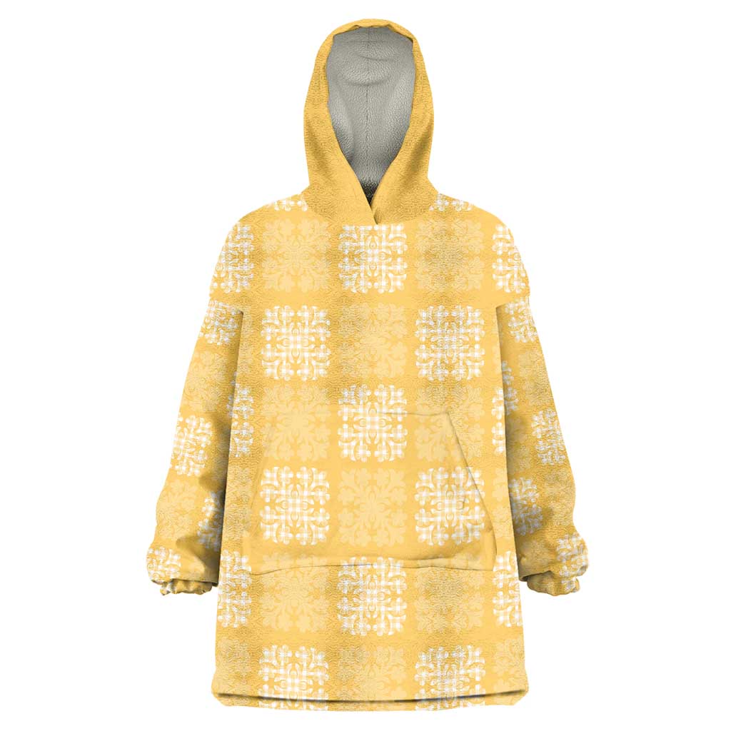 Yellow Palaka Quilt Hawaii Wearable Blanket Hoodie Traditional Hawaii-plaid Pattern - Polynesian Pride