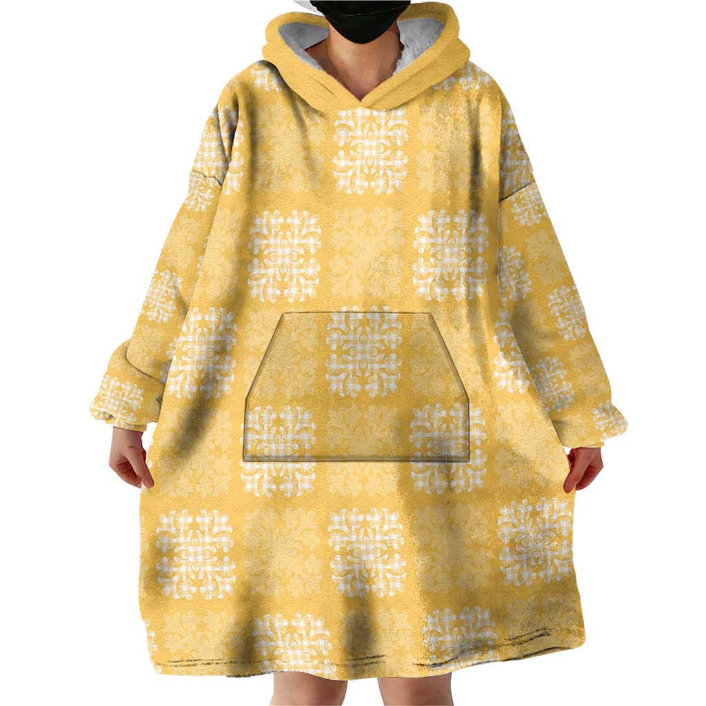 Yellow Palaka Quilt Hawaii Wearable Blanket Hoodie Traditional Hawaii-plaid Pattern - Polynesian Pride
