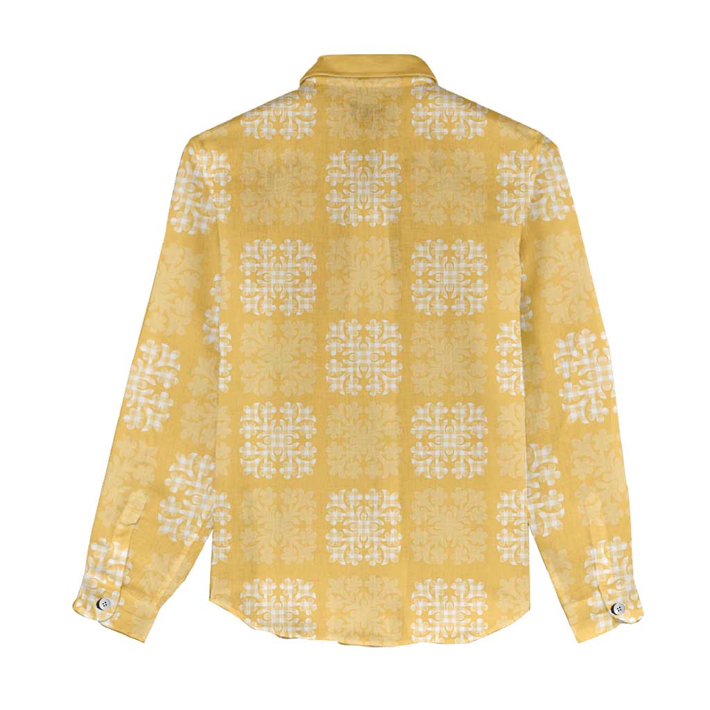 Yellow Palaka Quilt Hawaii Women Casual Shirt Traditional Hawaii-plaid Pattern - Polynesian Pride