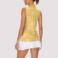 Yellow Palaka Quilt Hawaii Women Sleeveless Polo Shirt Traditional Hawaii-plaid Pattern - Polynesian Pride