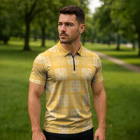 Yellow Palaka Quilt Hawaii Zipper Polo Shirt Traditional Hawaii-plaid Pattern - Polynesian Pride