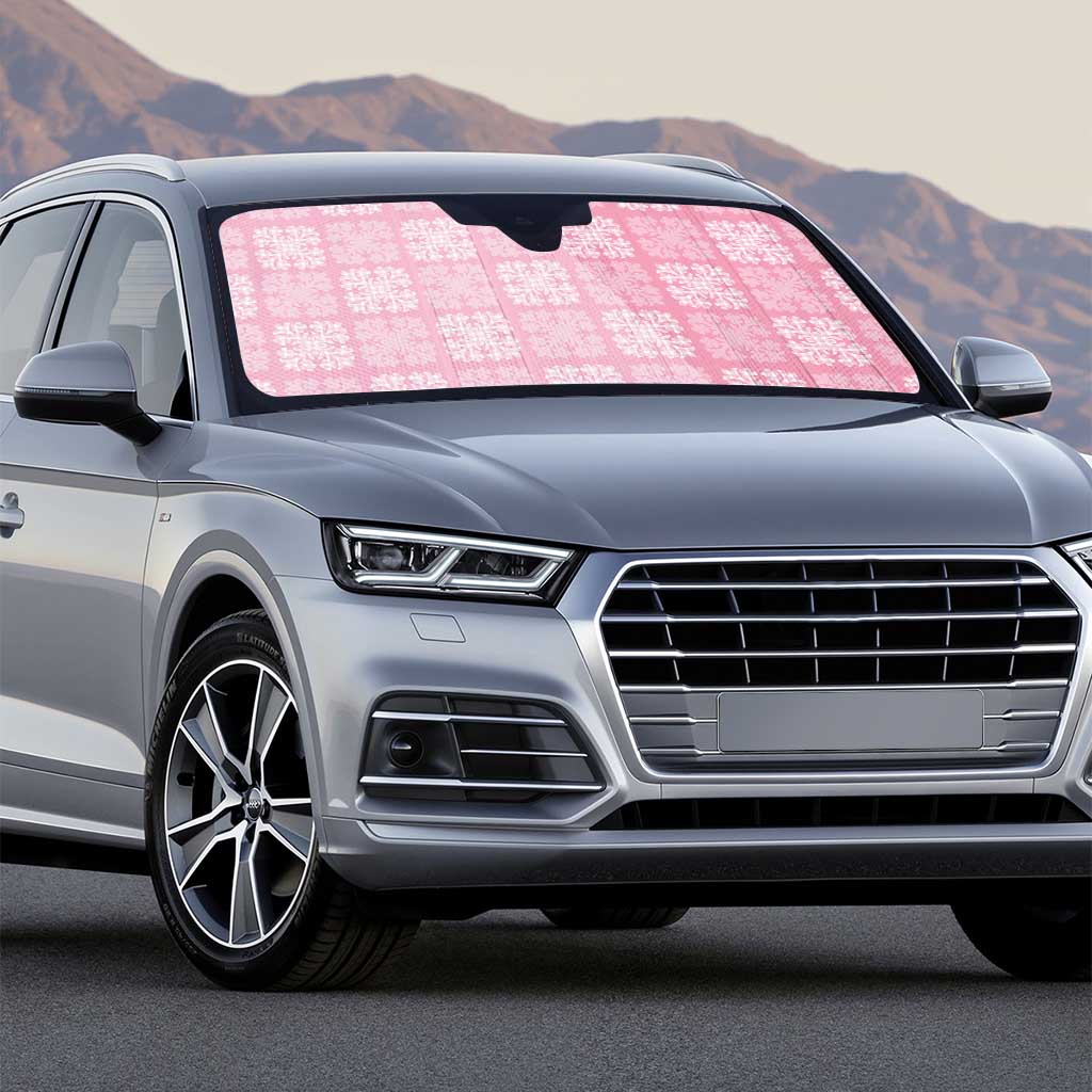 Pink Palaka Quilt Hawaii Auto Sun Shade Traditional Hawaii-plaid Pattern - Polynesian Pride