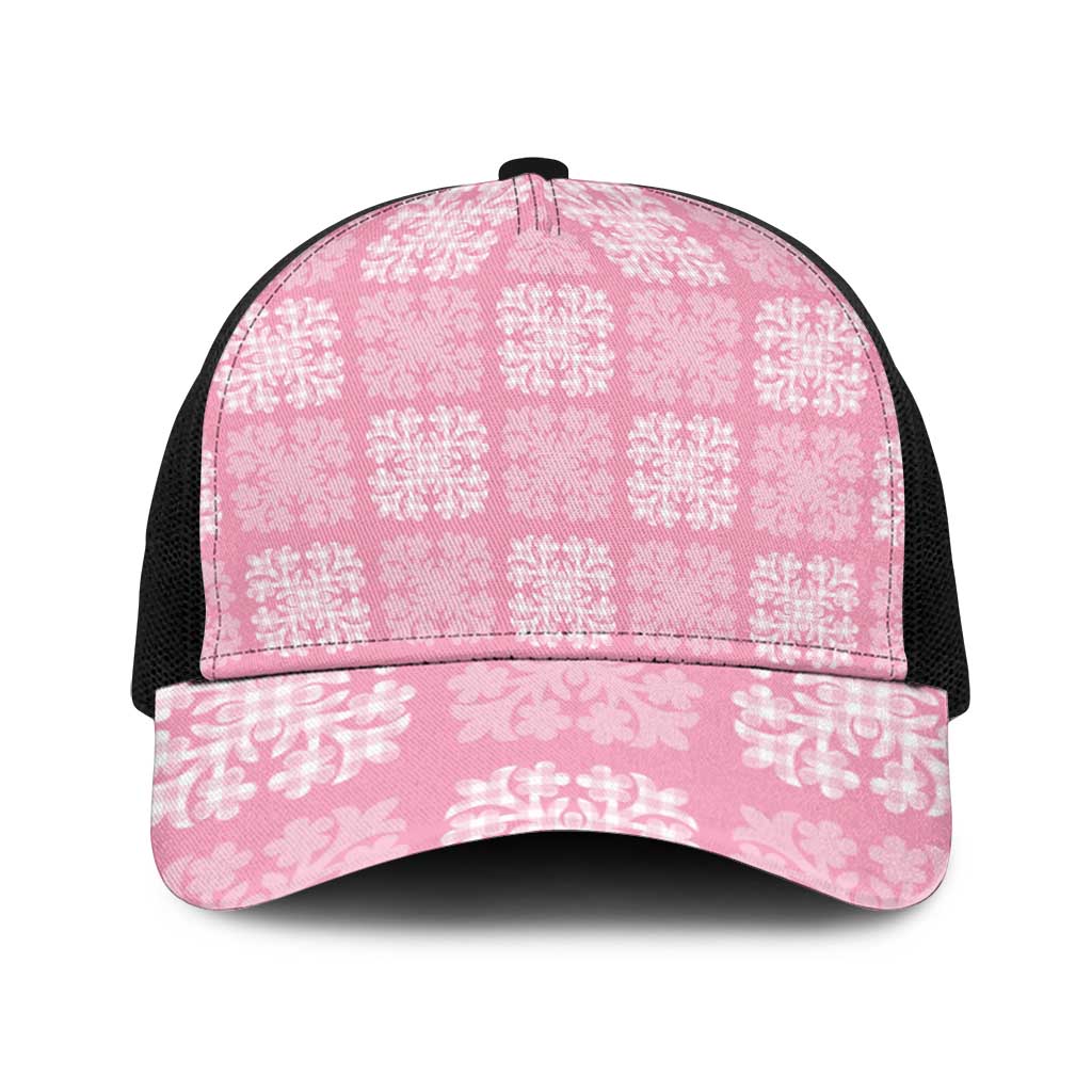 Pink Palaka Quilt Hawaii Baseball Net Cap Traditional Hawaii-plaid Pattern - Polynesian Pride