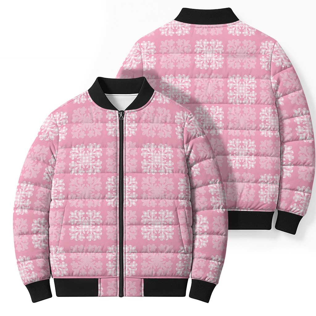 Pink Palaka Quilt Hawaii Bomber Puffer Jacket Traditional Hawaii-plaid Pattern - Polynesian Pride