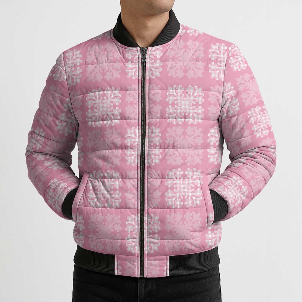 Pink Palaka Quilt Hawaii Bomber Puffer Jacket Traditional Hawaii-plaid Pattern - Polynesian Pride