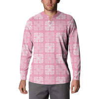 Pink Palaka Quilt Hawaii Button Sweatshirt Traditional Hawaii-plaid Pattern - Polynesian Pride