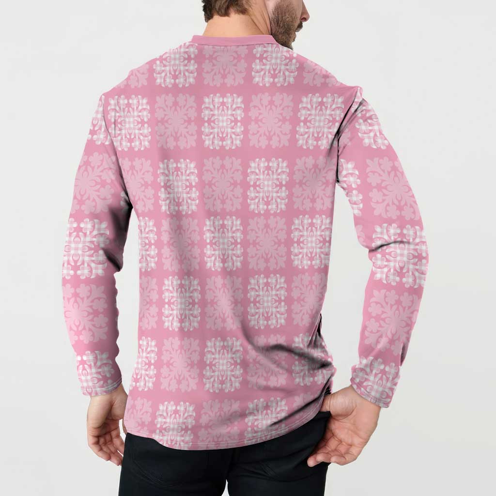 Pink Palaka Quilt Hawaii Button Sweatshirt Traditional Hawaii-plaid Pattern - Polynesian Pride