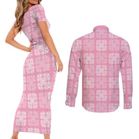 Pink Palaka Quilt Hawaii Couples Matching Short Sleeve Bodycon Dress and Long Sleeve Button Shirt Traditional Hawaii-plaid Pattern - Polynesian Pride