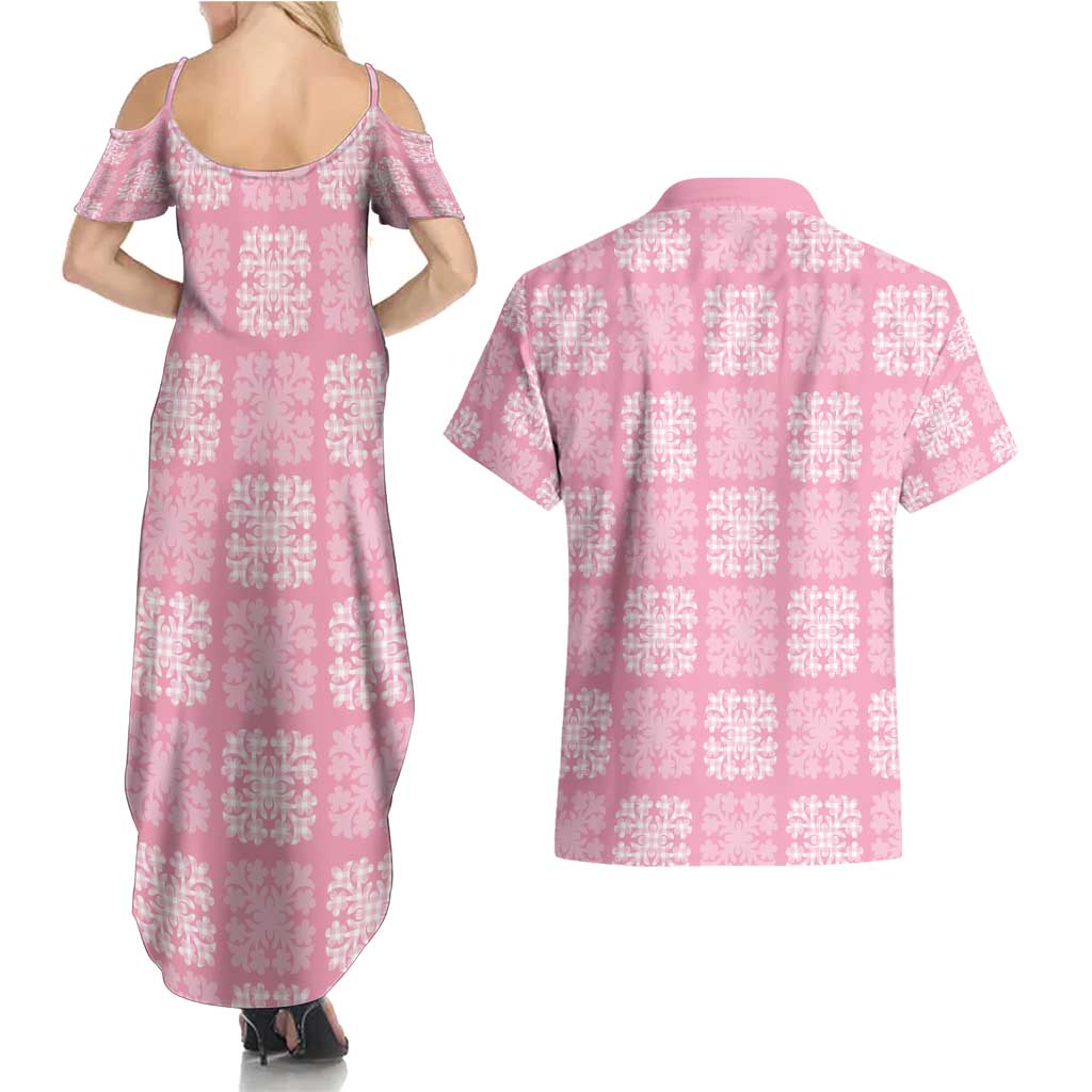 Pink Palaka Quilt Hawaii Couples Matching Summer Maxi Dress and Hawaiian Shirt Traditional Hawaii-plaid Pattern - Polynesian Pride