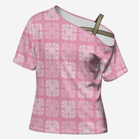 Pink Palaka Quilt Hawaii Cross Shoulder Shirt Traditional Hawaii-plaid Pattern - Polynesian Pride