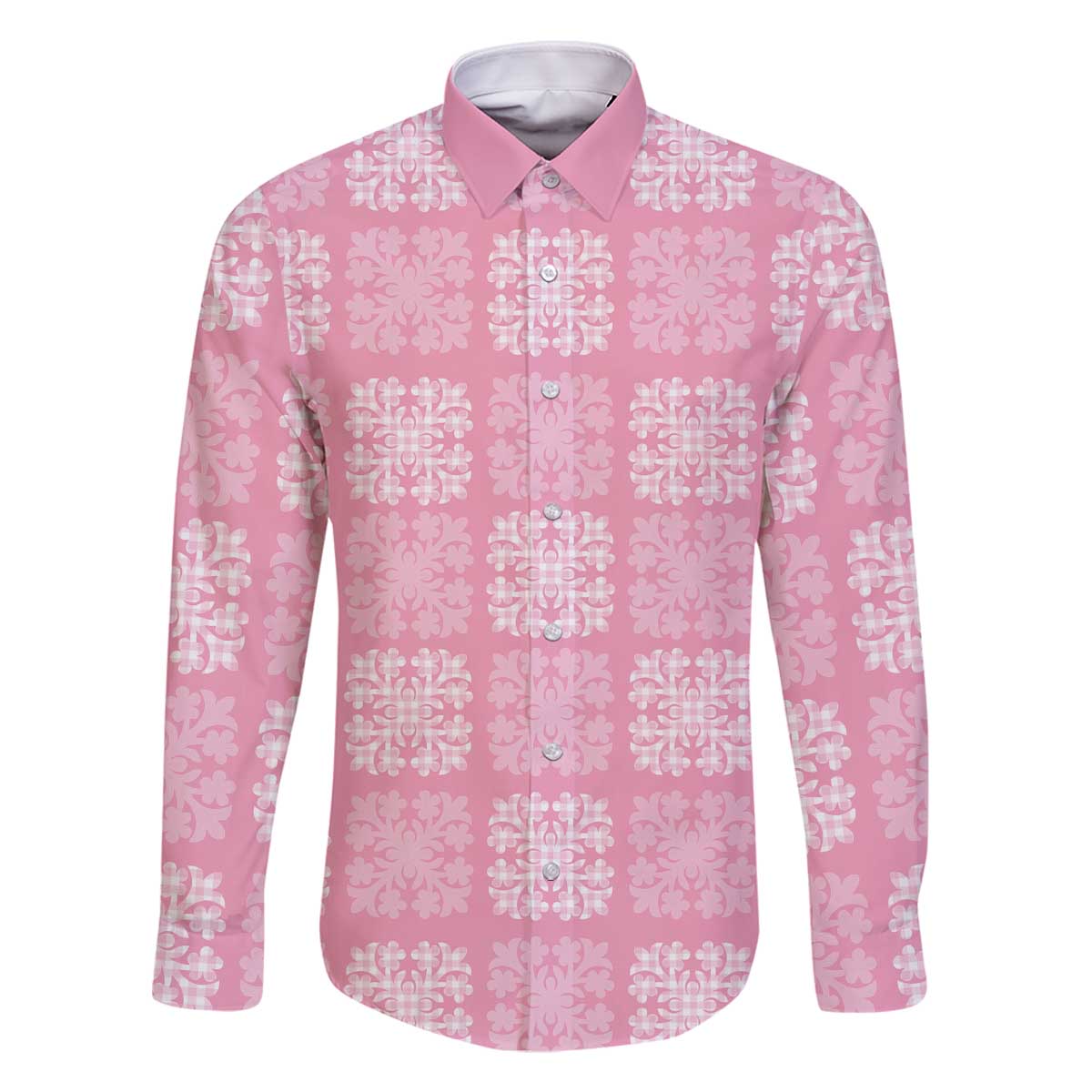 Pink Palaka Quilt Hawaii Family Matching Off The Shoulder Long Sleeve Dress and Hawaiian Shirt Traditional Hawaii-plaid Pattern - Polynesian Pride