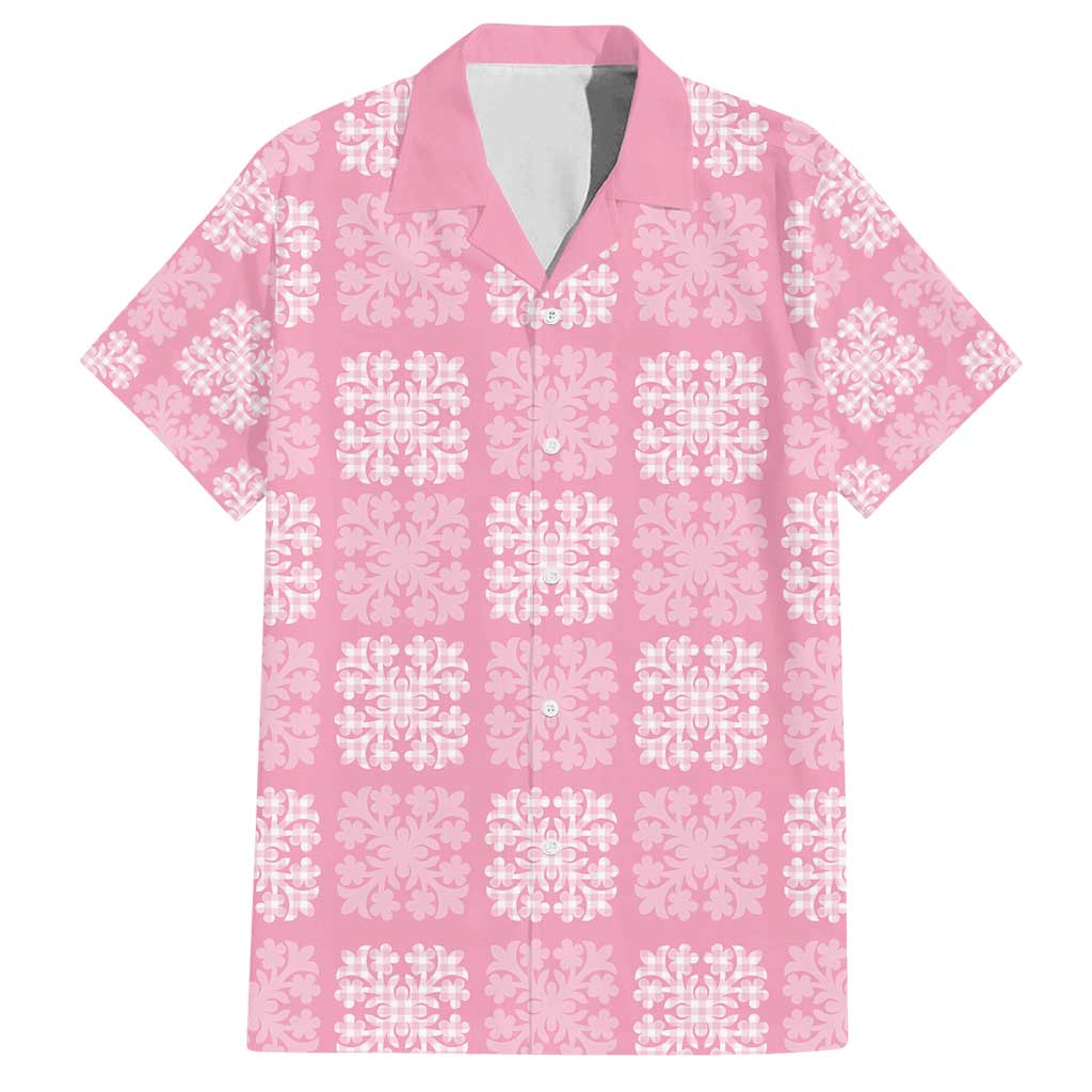 Pink Palaka Quilt Hawaii Family Matching Off Shoulder Short Dress and Hawaiian Shirt Traditional Hawaii-plaid Pattern - Polynesian Pride