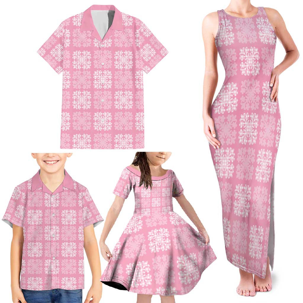 Pink Palaka Quilt Hawaii Family Matching Tank Maxi Dress and Hawaiian Shirt Traditional Hawaii-plaid Pattern - Polynesian Pride